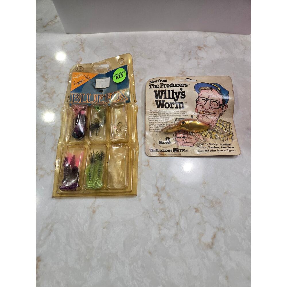 Vintage Fishing Lures Bait Willys Worm No 2 Blue Fox Foxee Jigs Nana Rubber